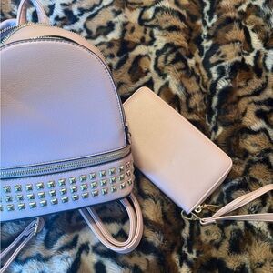 Pink Studded Backpack and Wallet Set